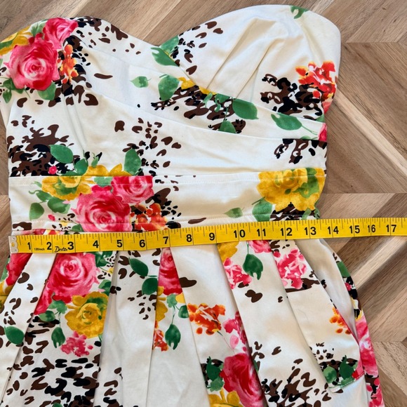 Floral Animal Print Strapless Sweetheart Dress White Pink Sz 9 Summer Wedding - Picture 3 of 8